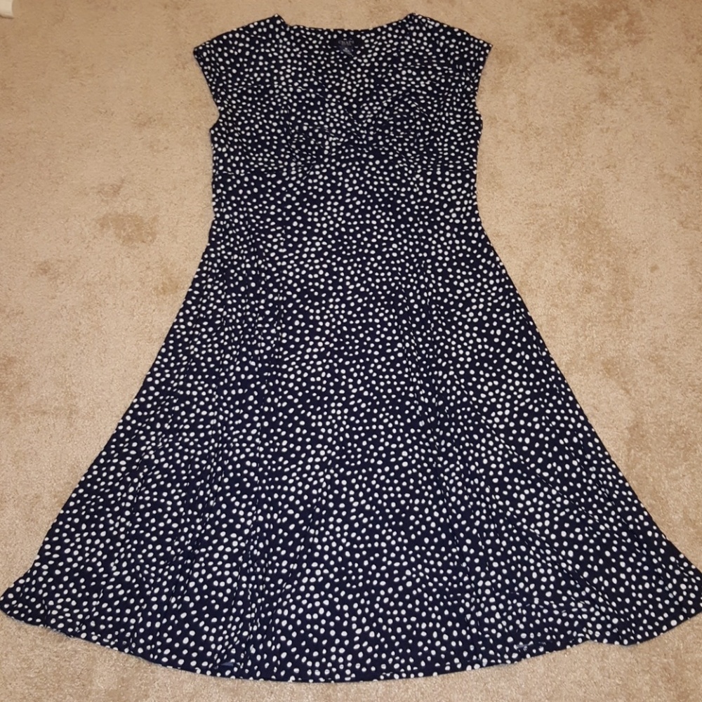 Chaps navy/white cap sleeve dress